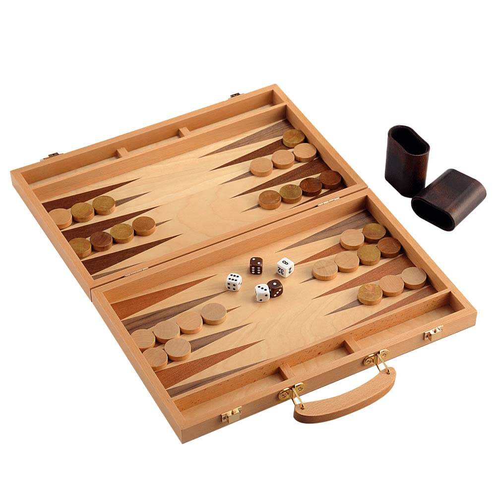 15" Oak Backgammon Set - Folding Board & Pieces - Image 3