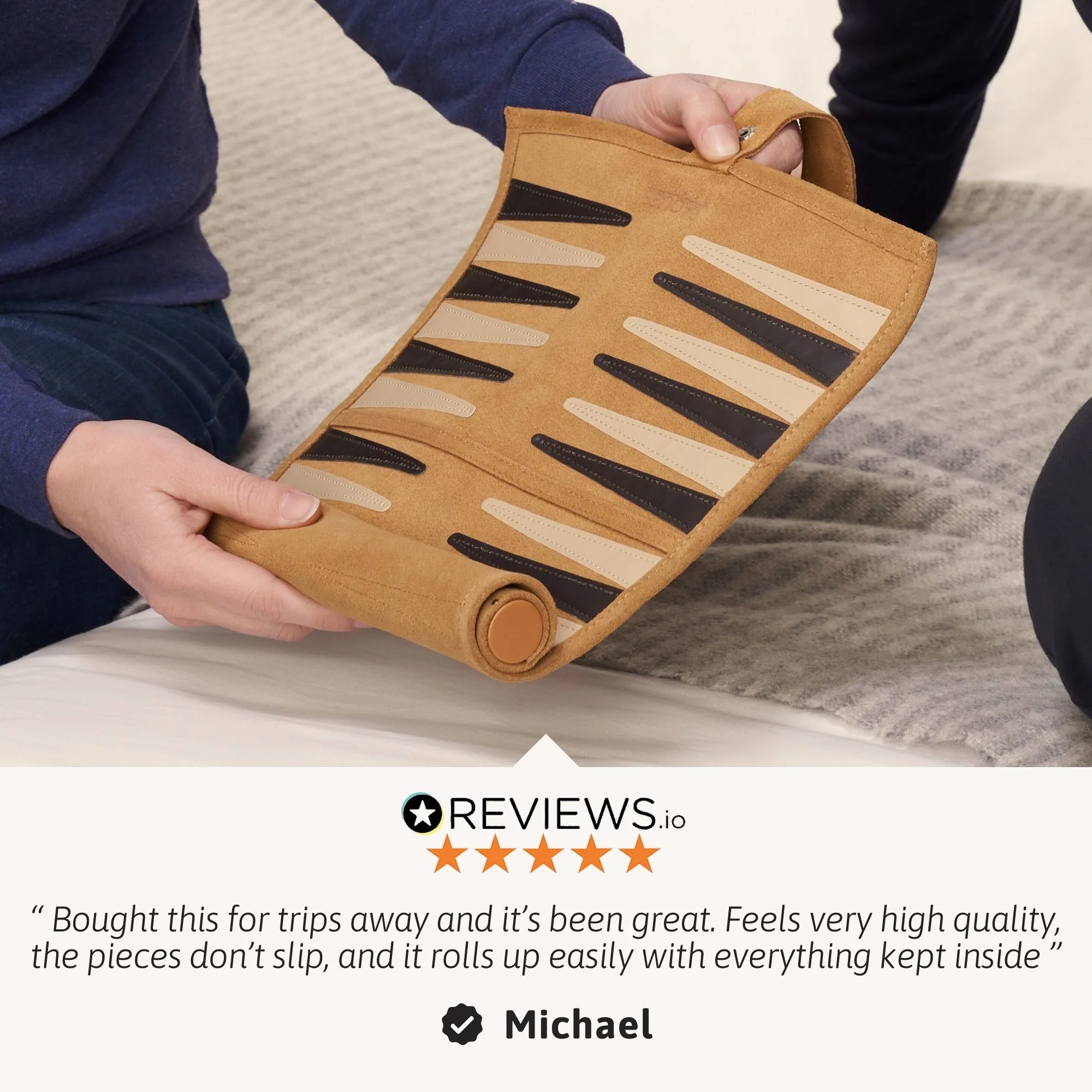 Travel Backgammon Set - Roll-up Leather Backgammon Board - Image 4